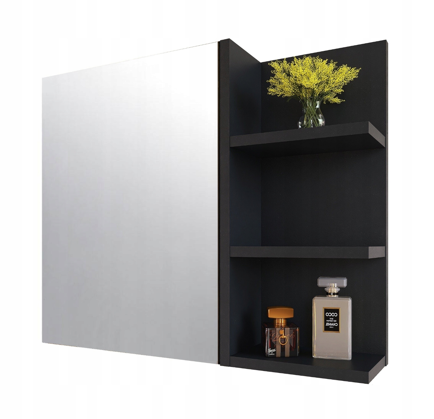 Koupelnová skříňka se zrcadlem a policemi 60 cm Závěsná zrcadlová skříňka černá