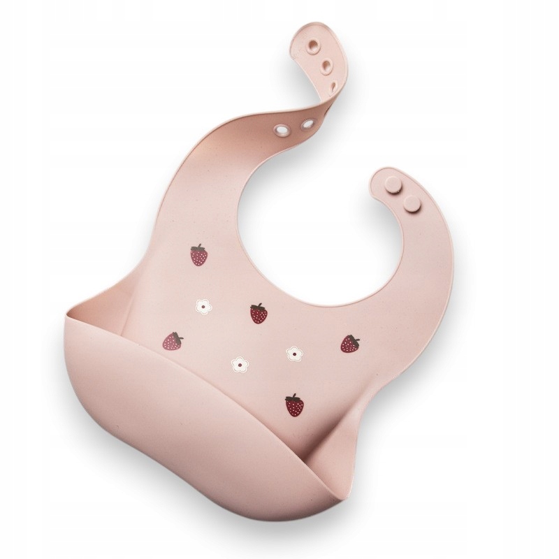 Śliniaczek Z Kieszonką Miękki wodoodporny Różowy Poziomki