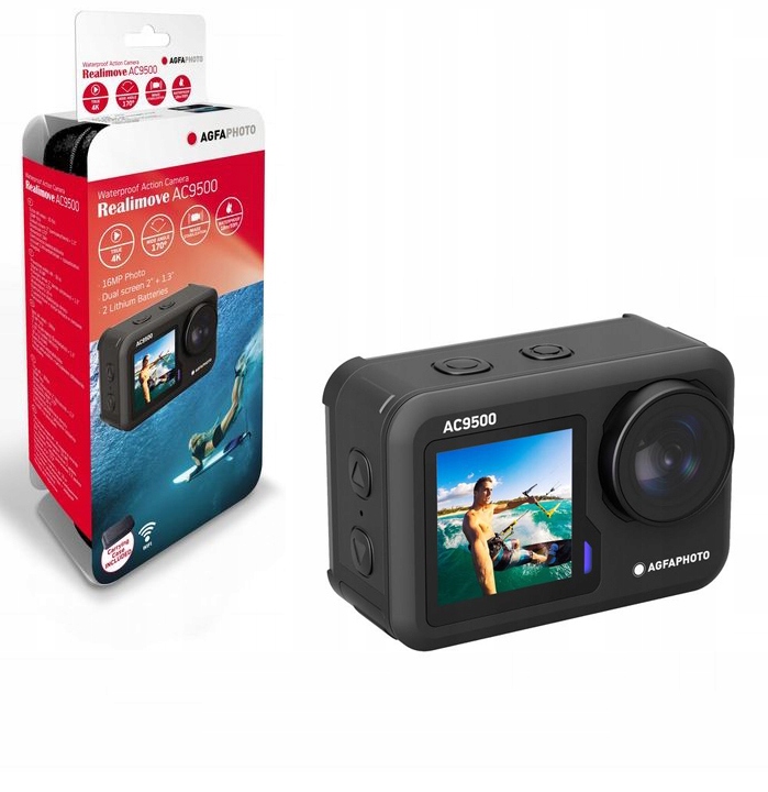 Agfaphoto AC9500 Sportovní kamera 4K 16MP 170s WiFi 2 LCD Vodotěsnost 18 m