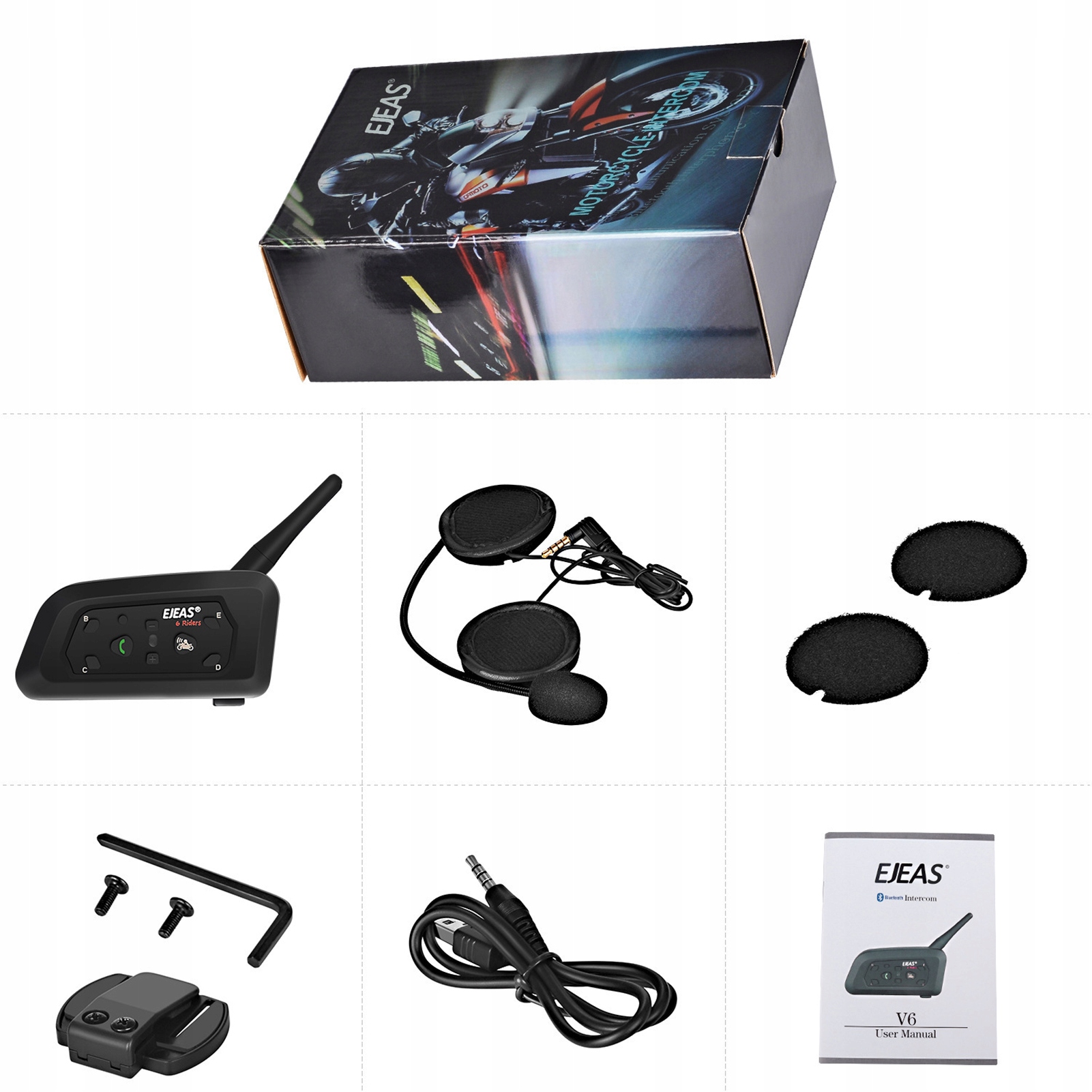 DOMOFON BT WODOODPORNY DO KASKU MOTOCYKL EJEAS Model V6PRO