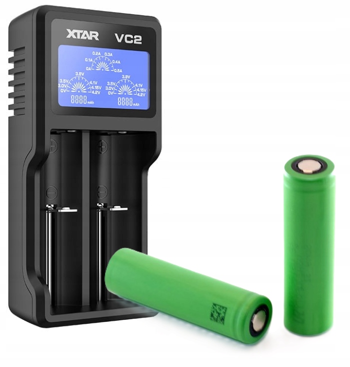 Set Xtar Nabíječka VC2 LiON+ 2x Akumulátor Murata 18650 VTC4 2100mAh 30A