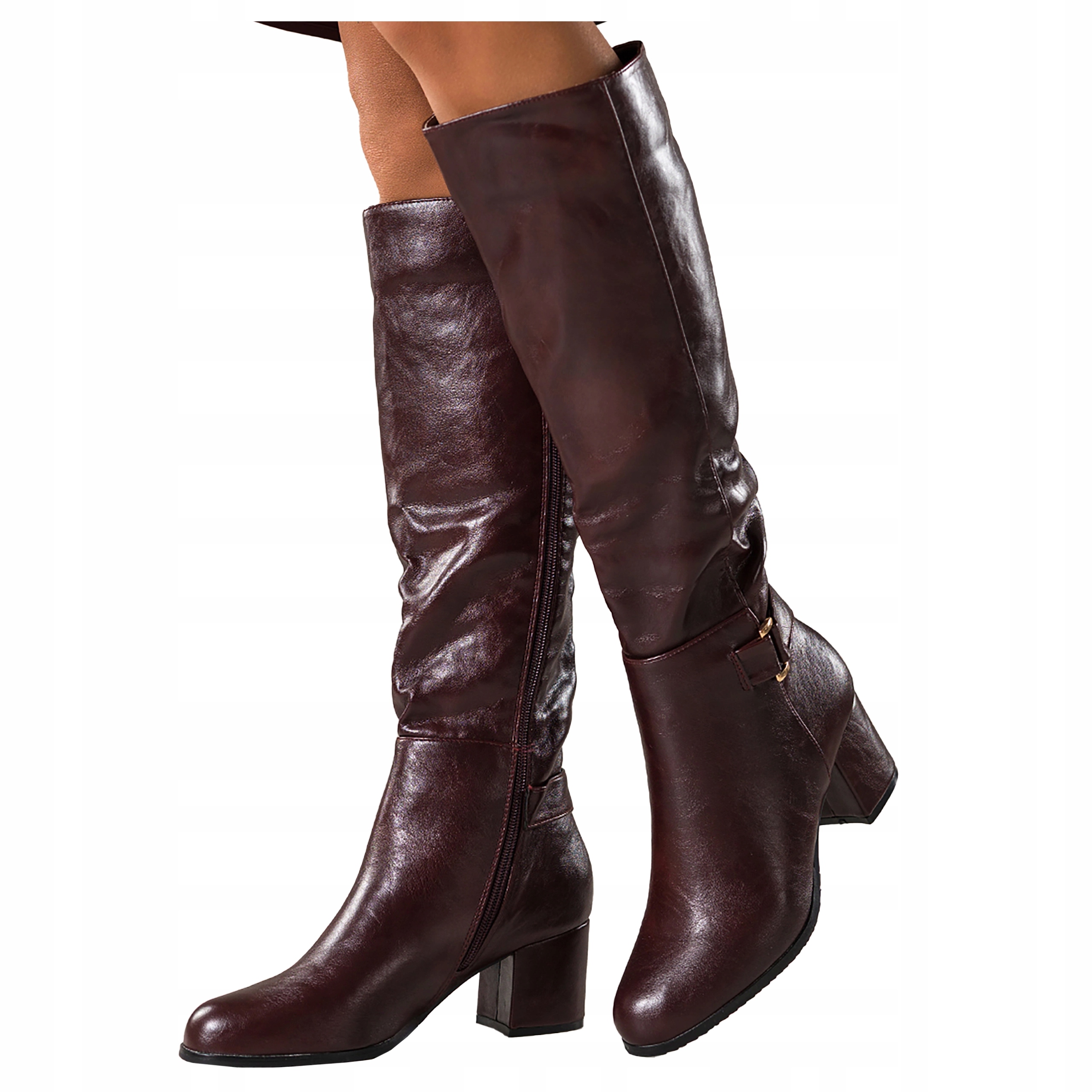 Bordové Kozačky Dámské Pohodlné Na Širokém Sloupku Elegantní Módní velikost 39