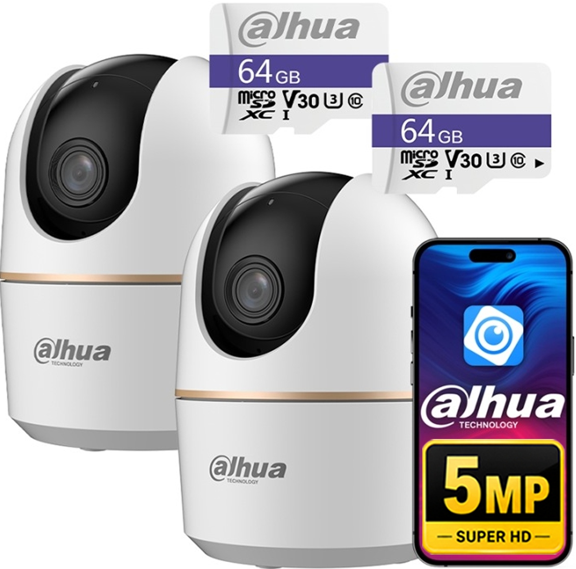 Dvě vnitřní WiFi kamery chůvičky 5MPx Dahua H5A A1 Hero Otočné s mikrofonem