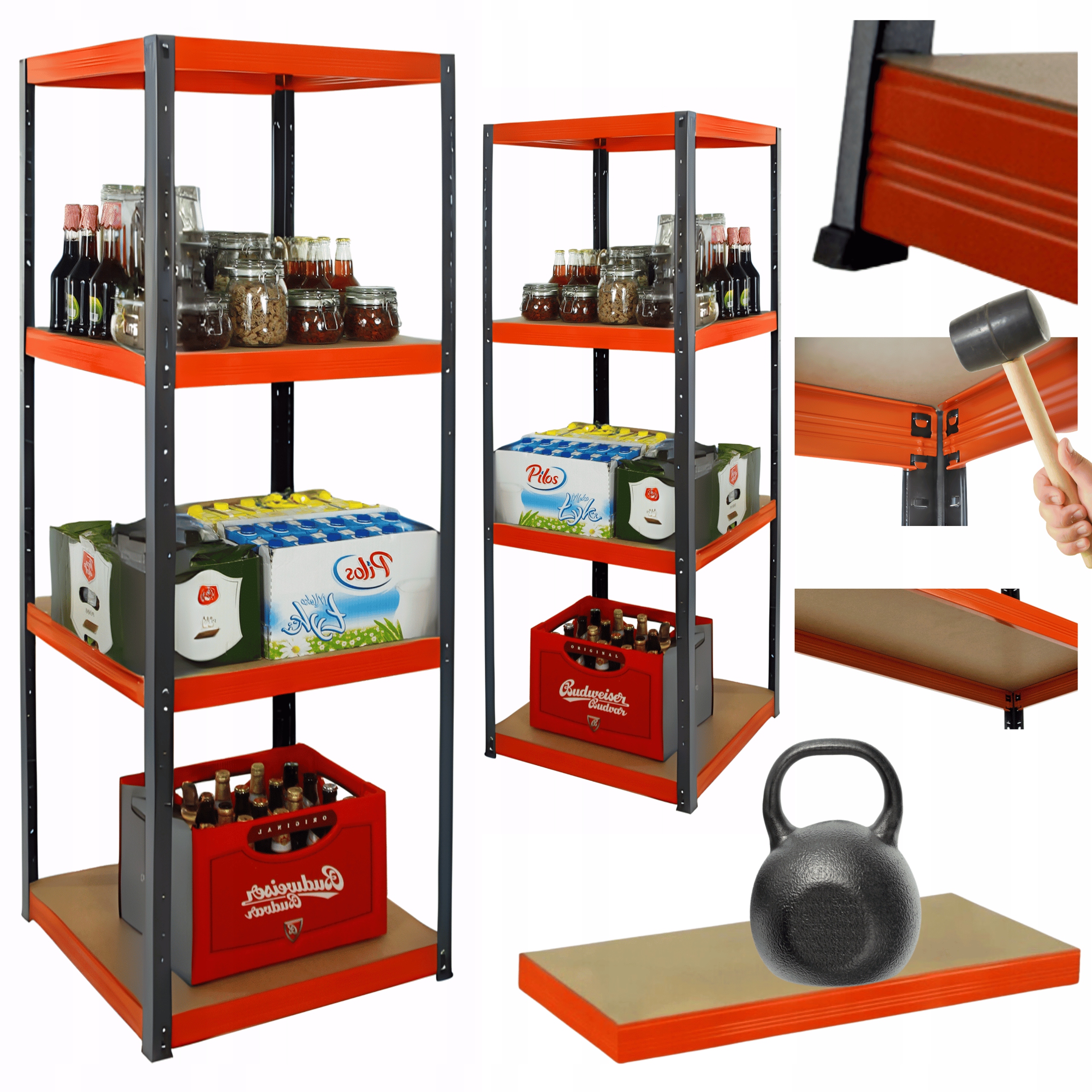 Kovový skladový regál s garážovým stojanom Helios 180x35x35 cm 4Px175 kg