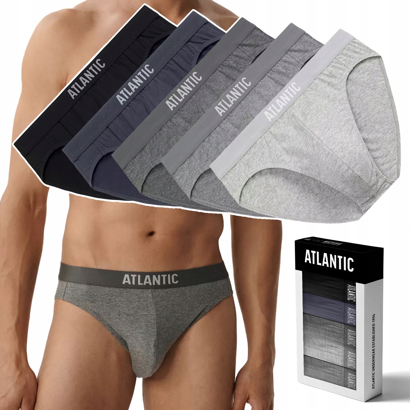 Pánské slipy 5 Par Sportovní bavlněné Slipy Atlantic 5BMP-094 XXL