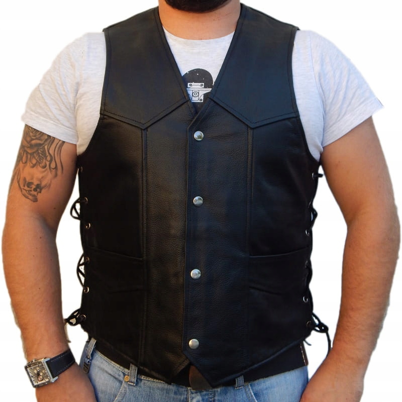 KAMIZELKA MOTOCYKLOWA SKÓRZANA CHOPPER BLACK M
