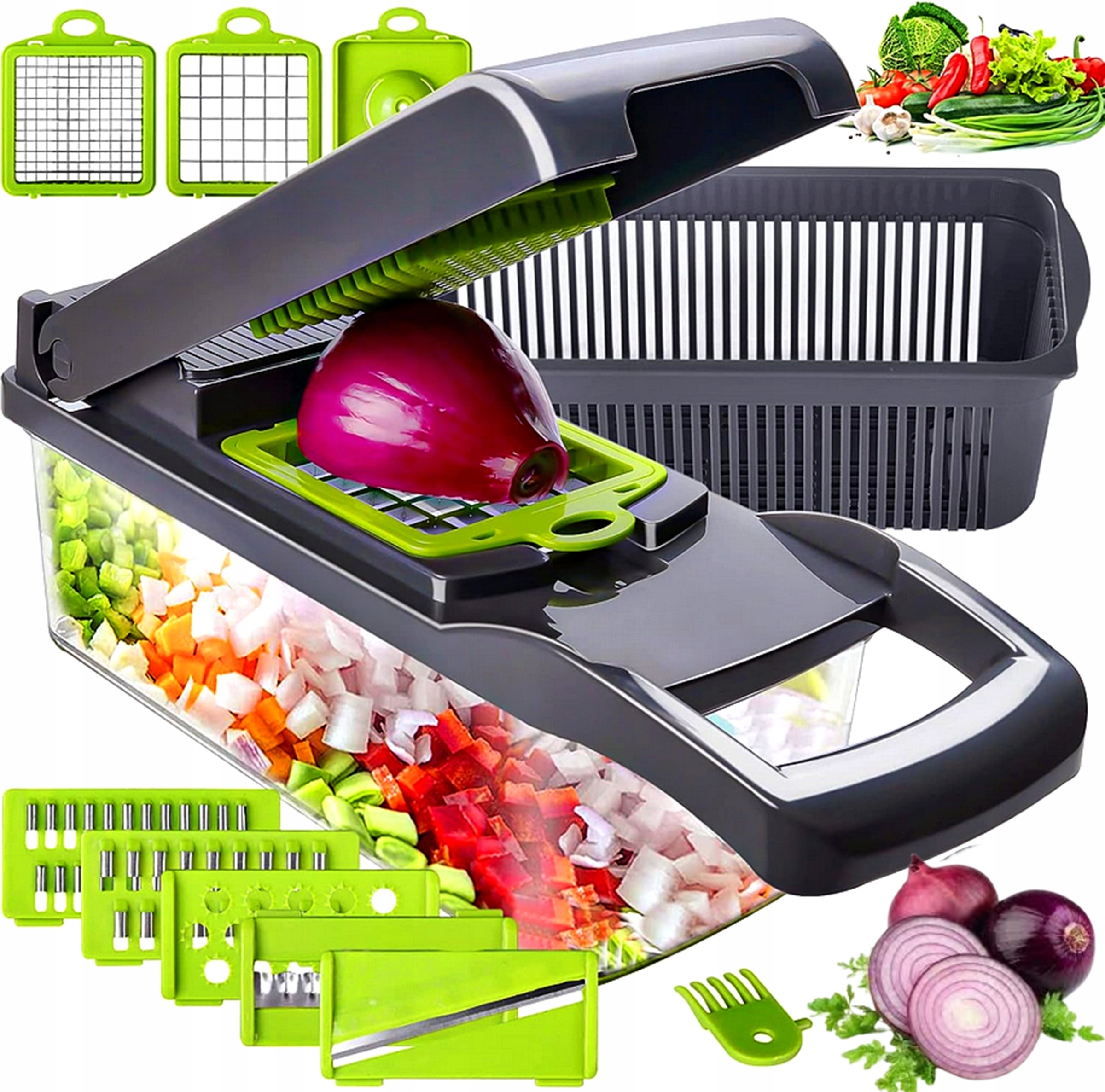 SZATKOWNICA KRAJALNICA DO WARZYW OWOCÓW WIELOFUNKCYJNA TARKA 13w1 EAN (GTIN) 5904806164391