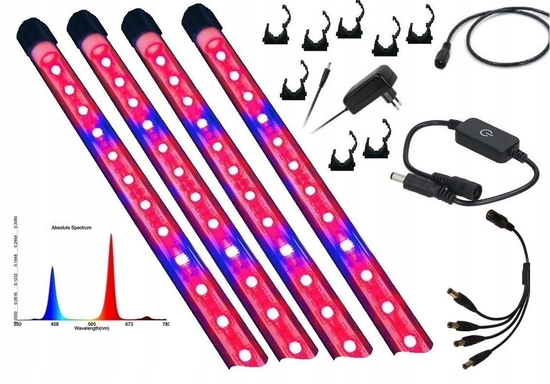 ZESTAW LED GROW DO REGAŁU IP65 ROŚLINY 4X120 CM