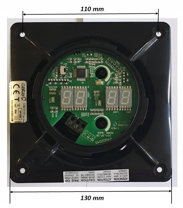 Wentylator łazienkowy Cata E100 G czarny szklany front cichy wydajny Zakres klas efektywności energetycznej A - G