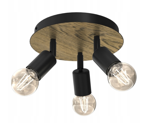 Ewilight Lampa sufitowa wisząca nowoczesna koło Loft 3xE27 czarny/brązowy