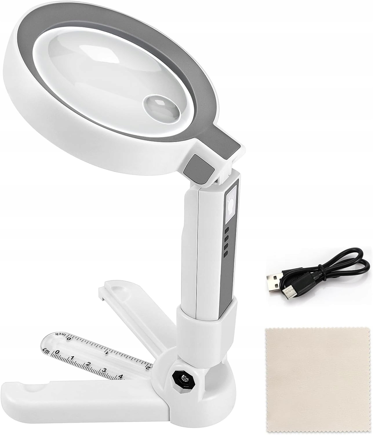 Lupa se světlem a stojánkem, 5x, 11x, skládací s 18 Led