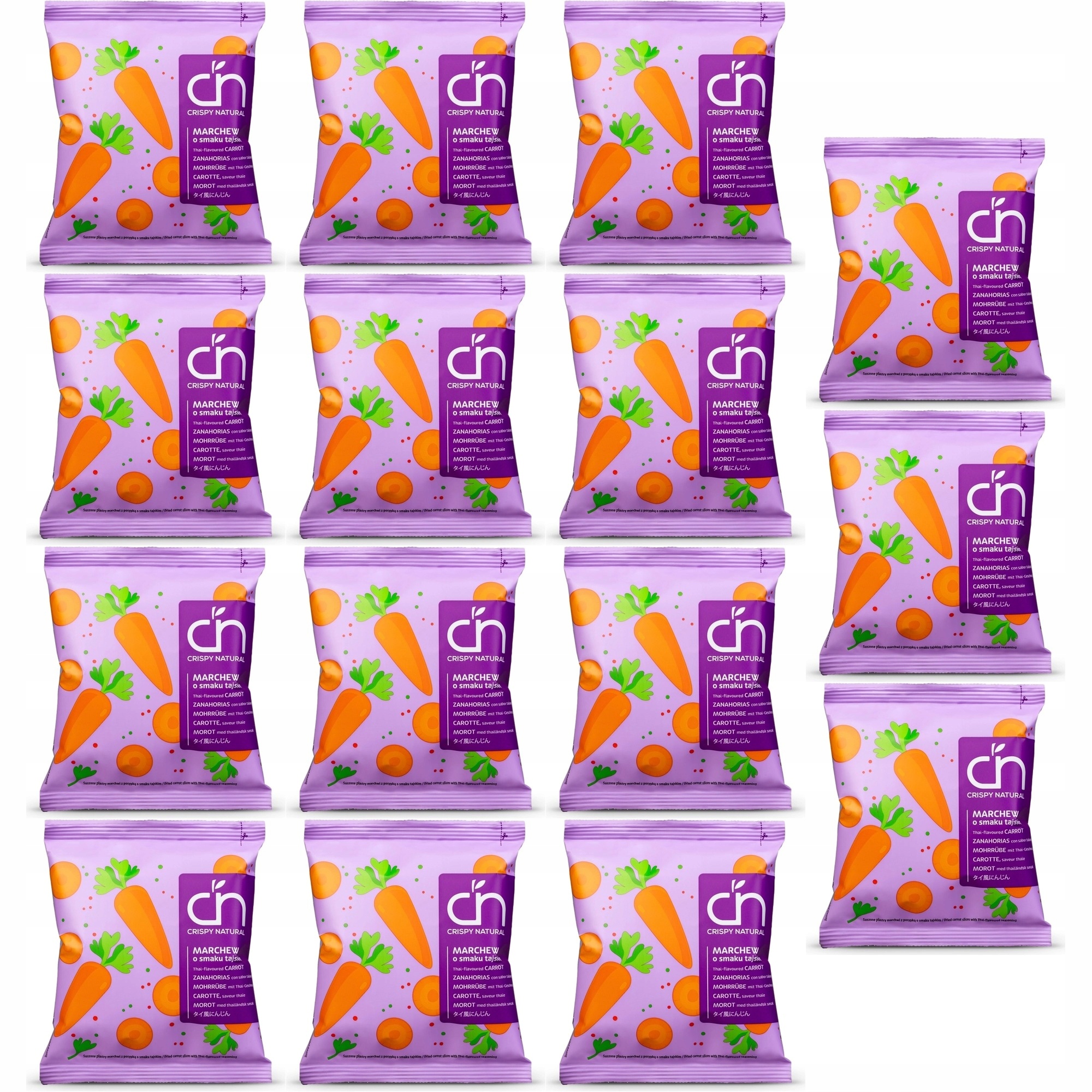 Zestaw Crispy Natural Marchew o smaku tajskim Suszone chipsy z 15 szt.