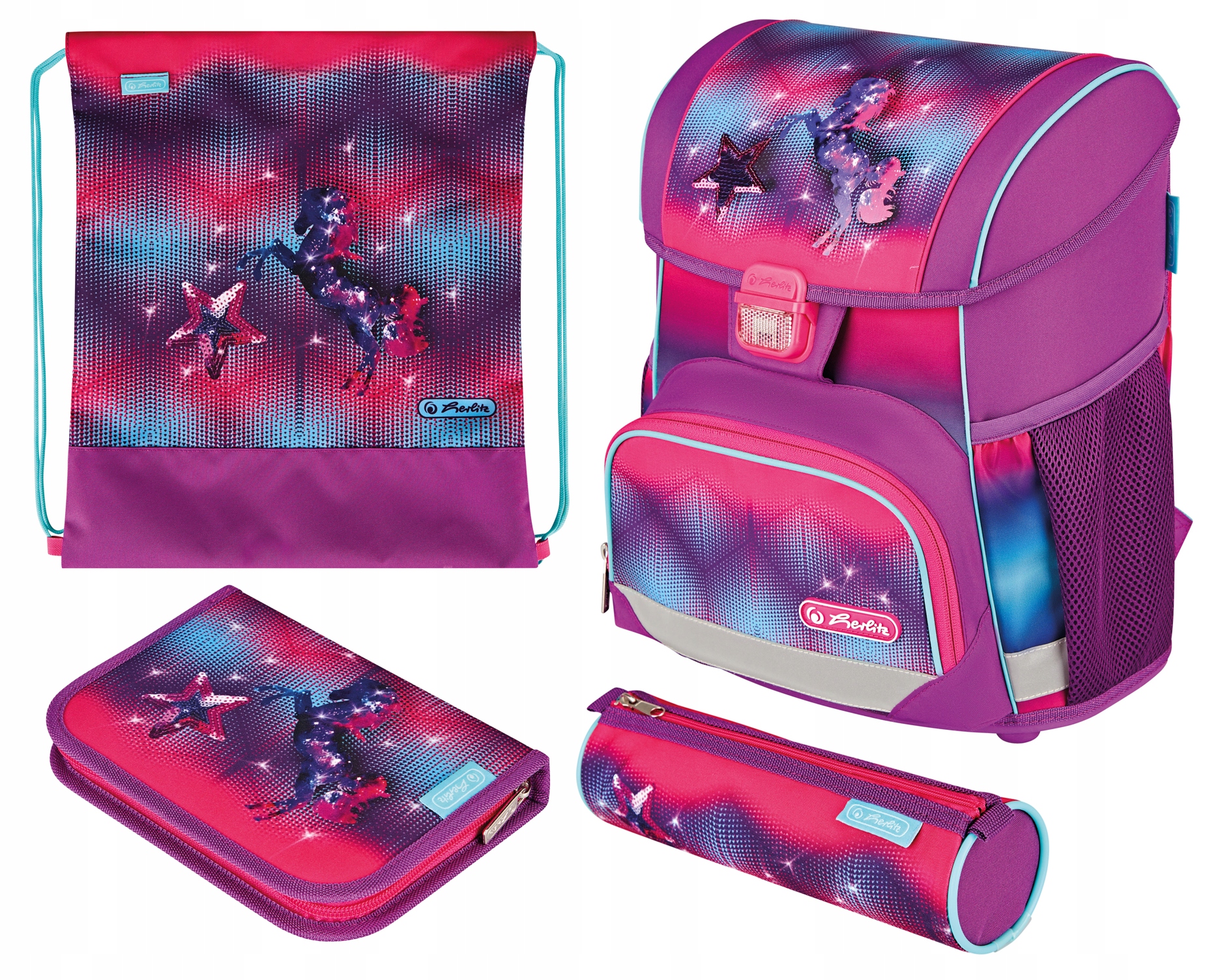 ZESTAW SZKOLNY TORNISTER HERLITZ KONIK KOMPLET 4W1 Kolor Odcienie różu