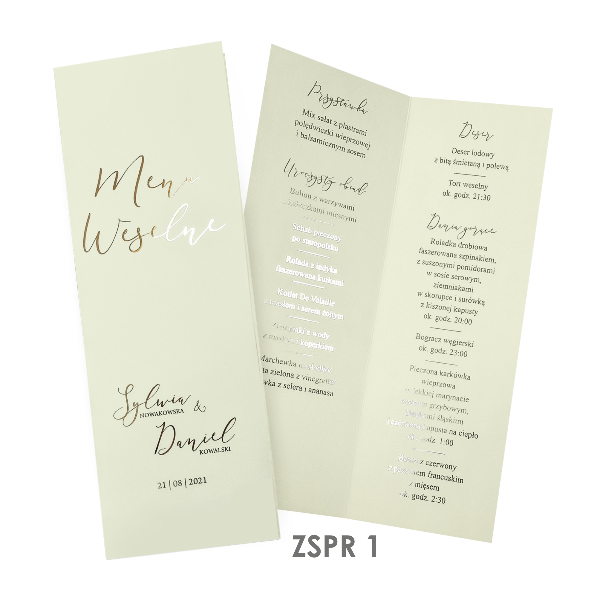 Menu weselne karta dań Pastel Rainb złocone KOLORY Marka InviteYou