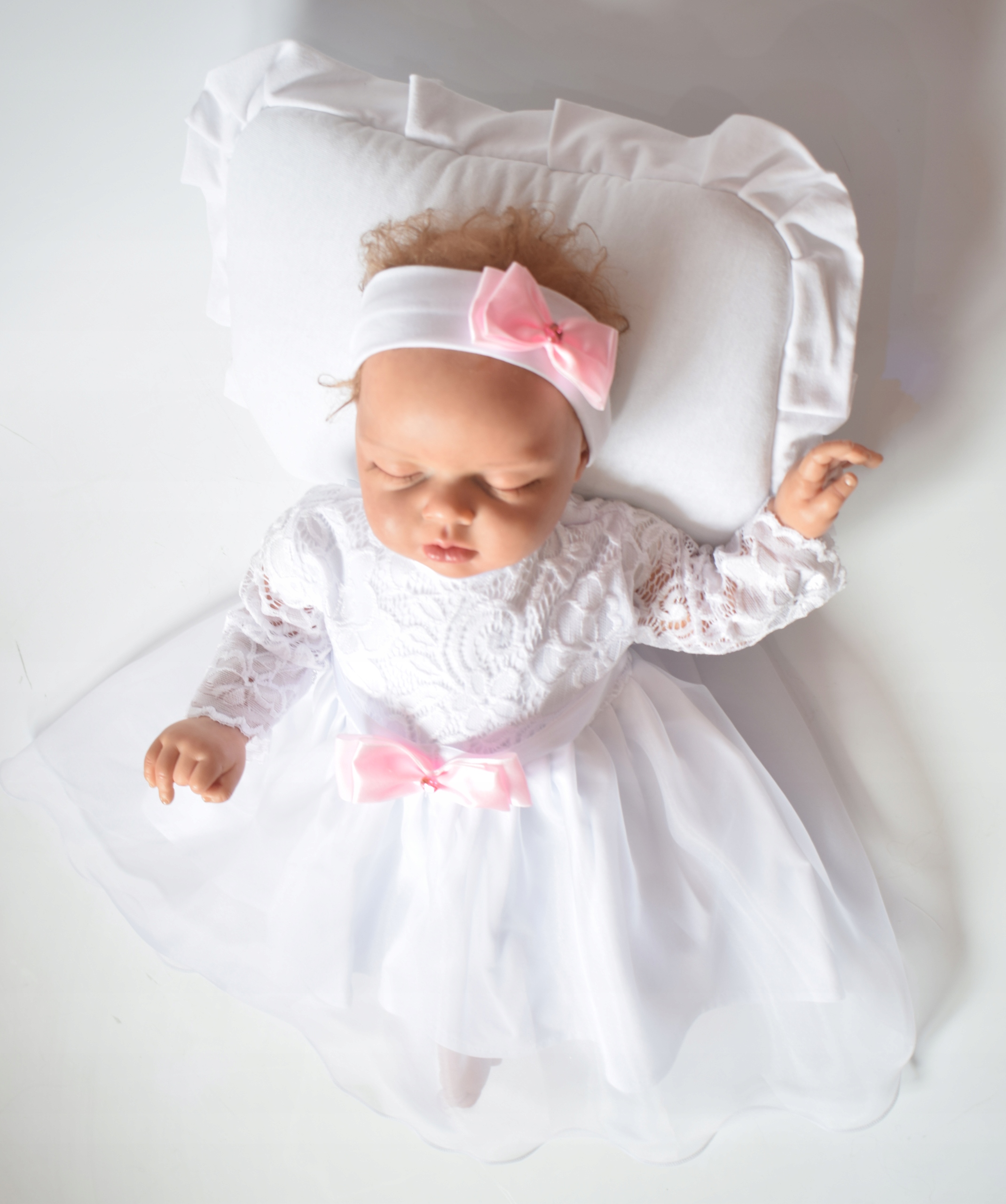 Bawełniana SUKIENKA CHRZEST koronka + OPASKA 86 Rozmiar 86