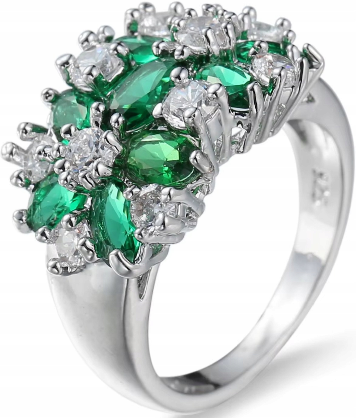 Stříbrný Prstýnek se smaragdy a zirkony Květiny Ocel Chirurgická