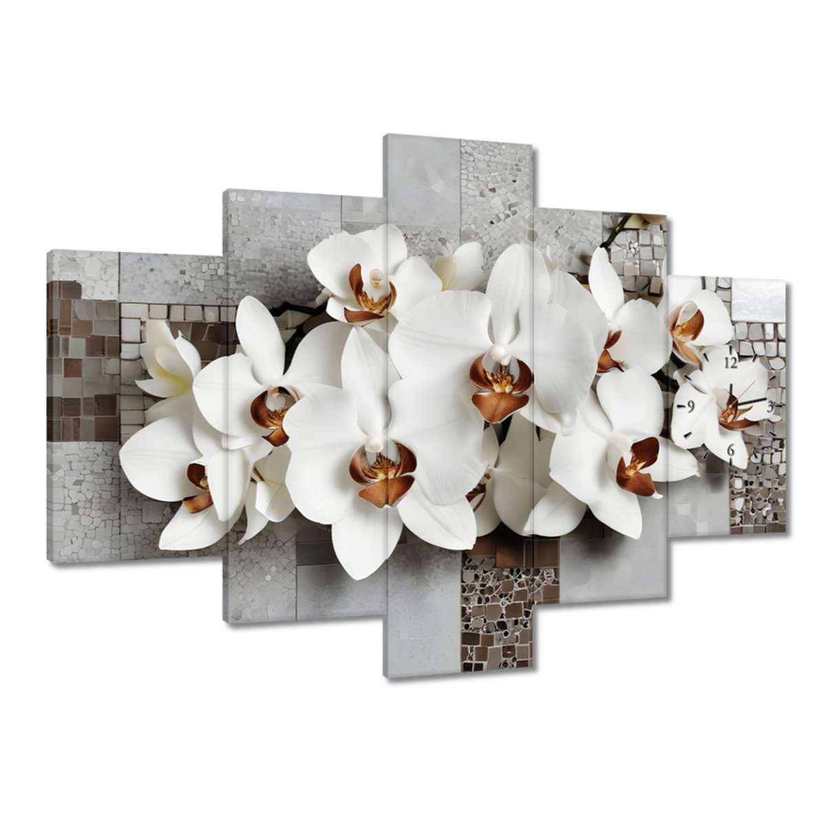 Hodiny 150x105 Biele orchidey a mozaika