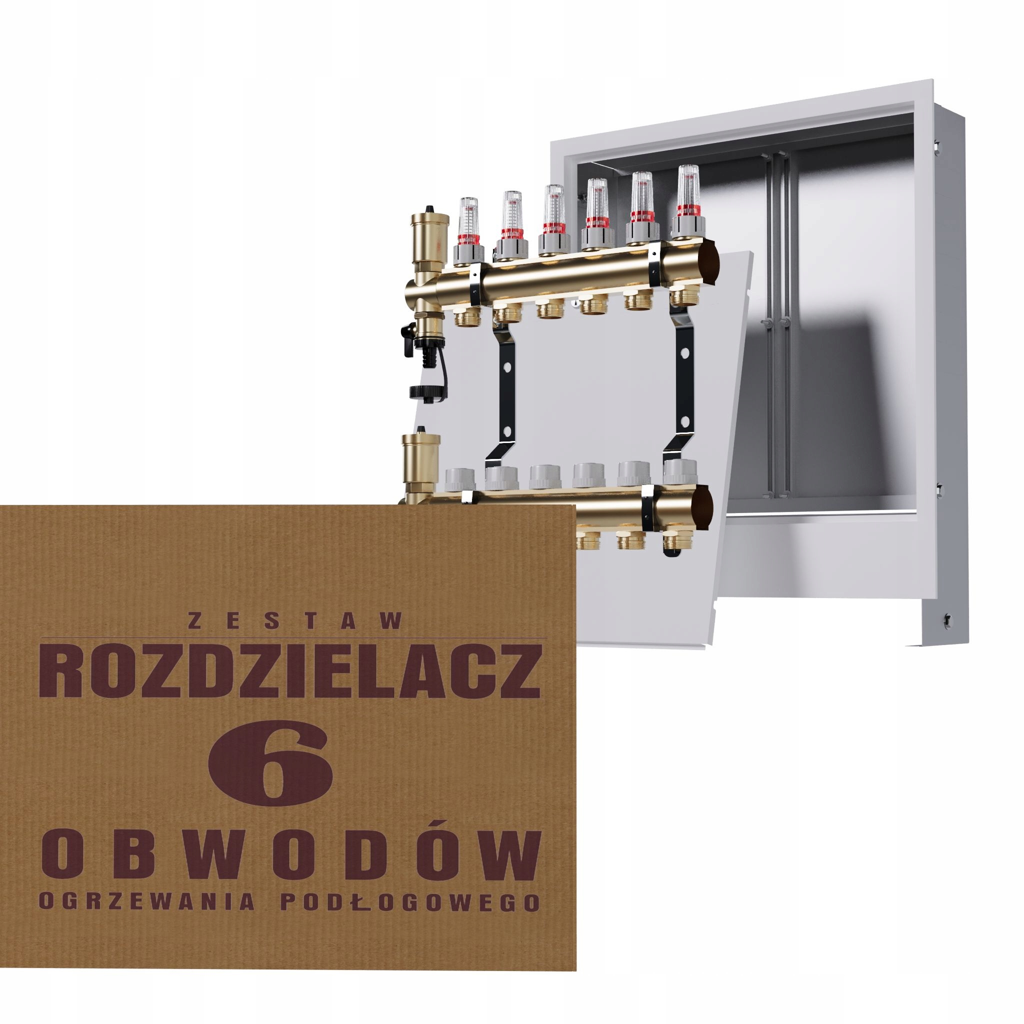 Rozdělovač pro mosaznou podlahu 6-okruhový a podomítkový box, bílý