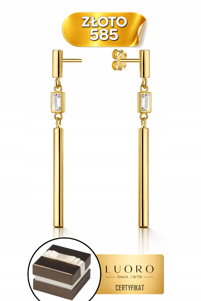 Náušnice Zlaté 585 14K Tyčinky Se Zirkonem 29 MM Elegantní Tyčinka