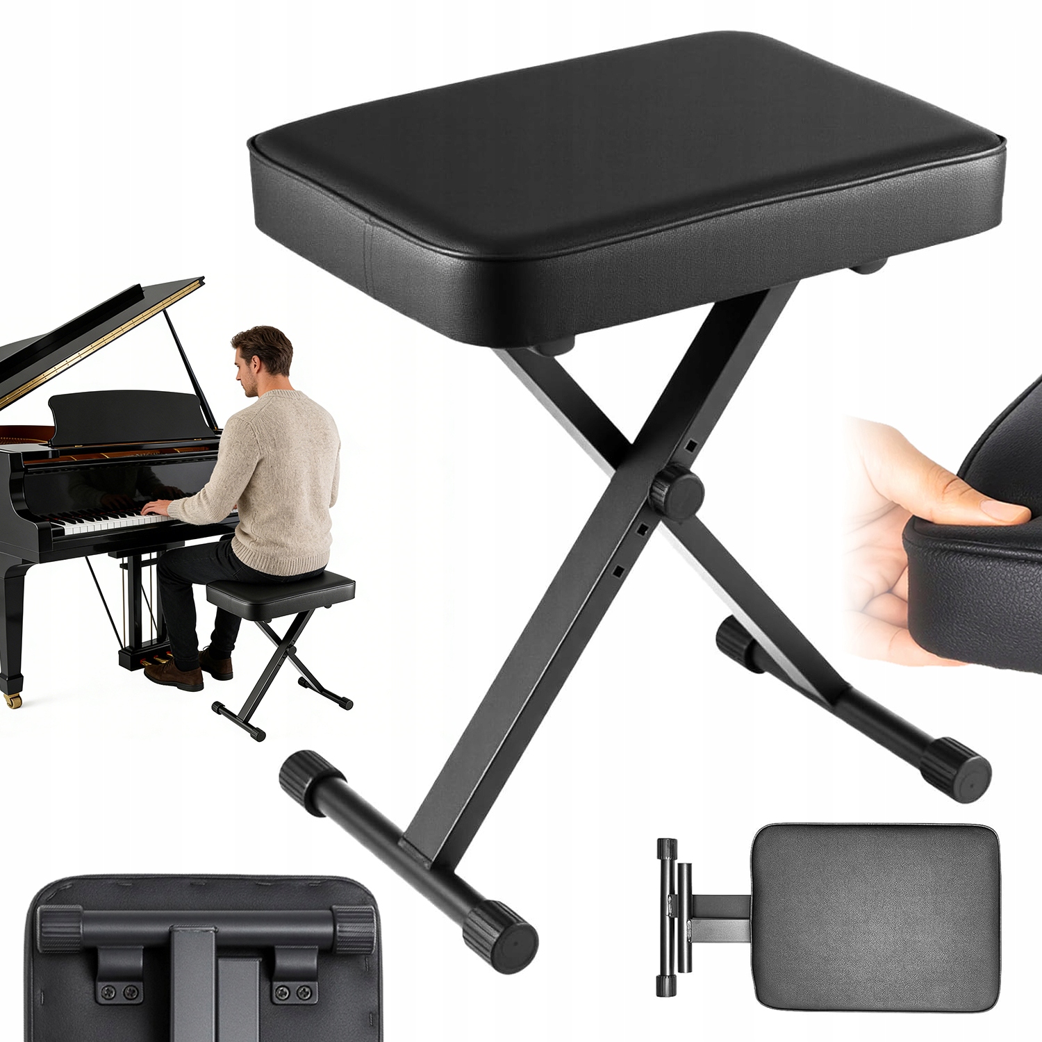 Ława Stołek Krzesło Do Pianina Siedzisko Do Keyboardu Składany Taboret