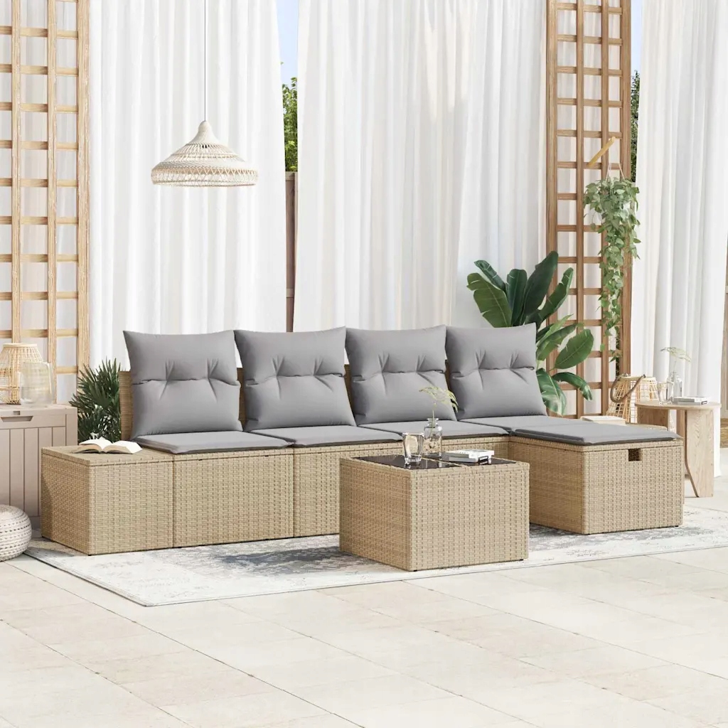 vidaXL Sada zahradních pohovek s polštářem 6 pcs Béžová polyratan