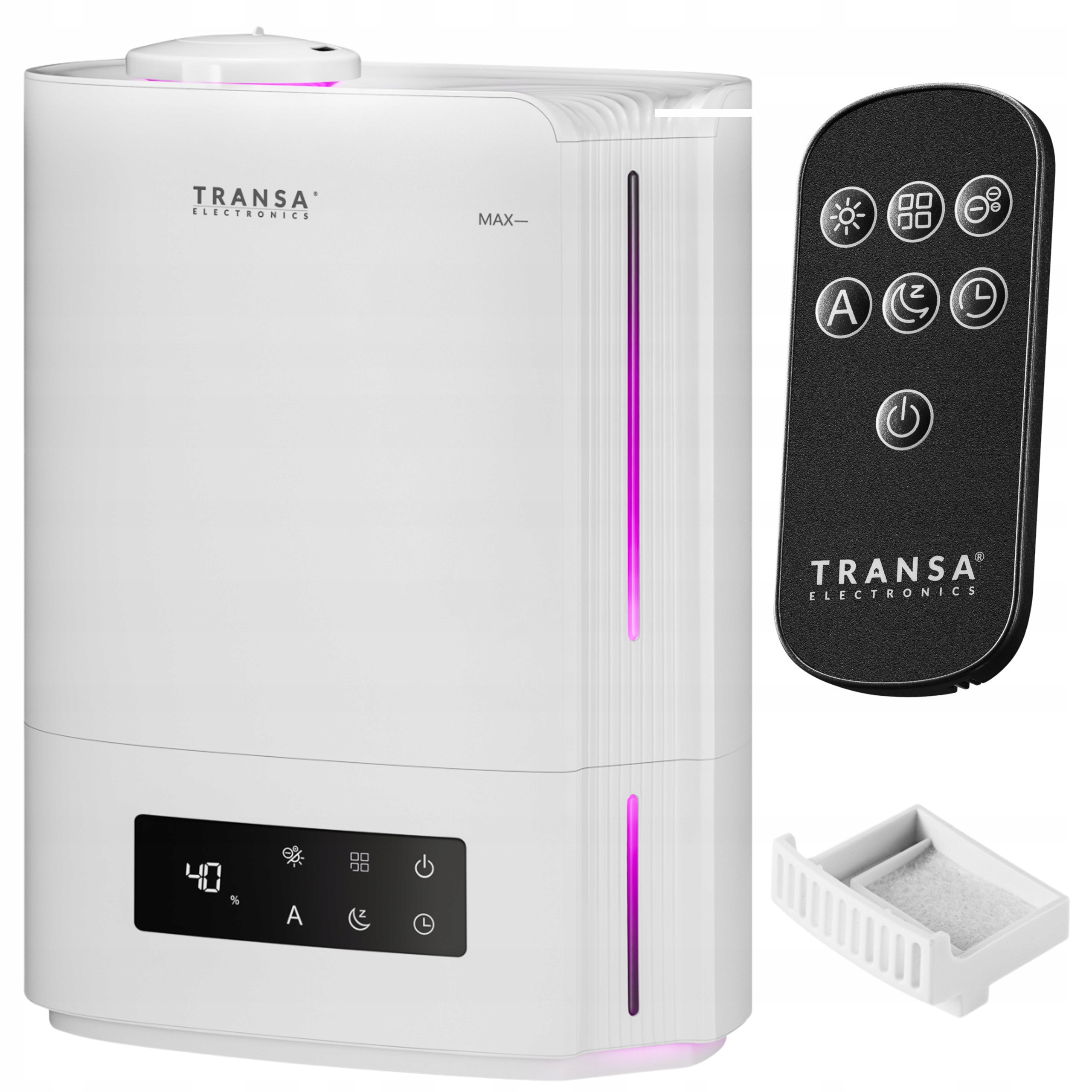 Nawilżacz powietrza Jonizator Aromaterapia Higrostat Pilot Led Biały 4,8L