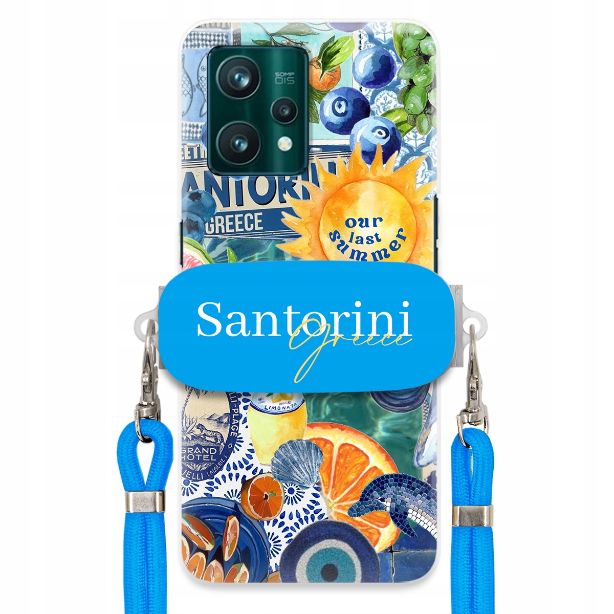 Puzdro pre Realme 9 Pro Plus Modré Crossbody vodítko držiak Santorini Sea