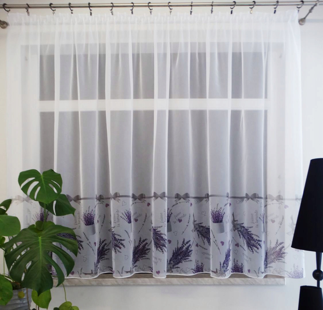 Mg Záclona Voál bílá Levandule 500x150 cm Obšitá Páskou Skr