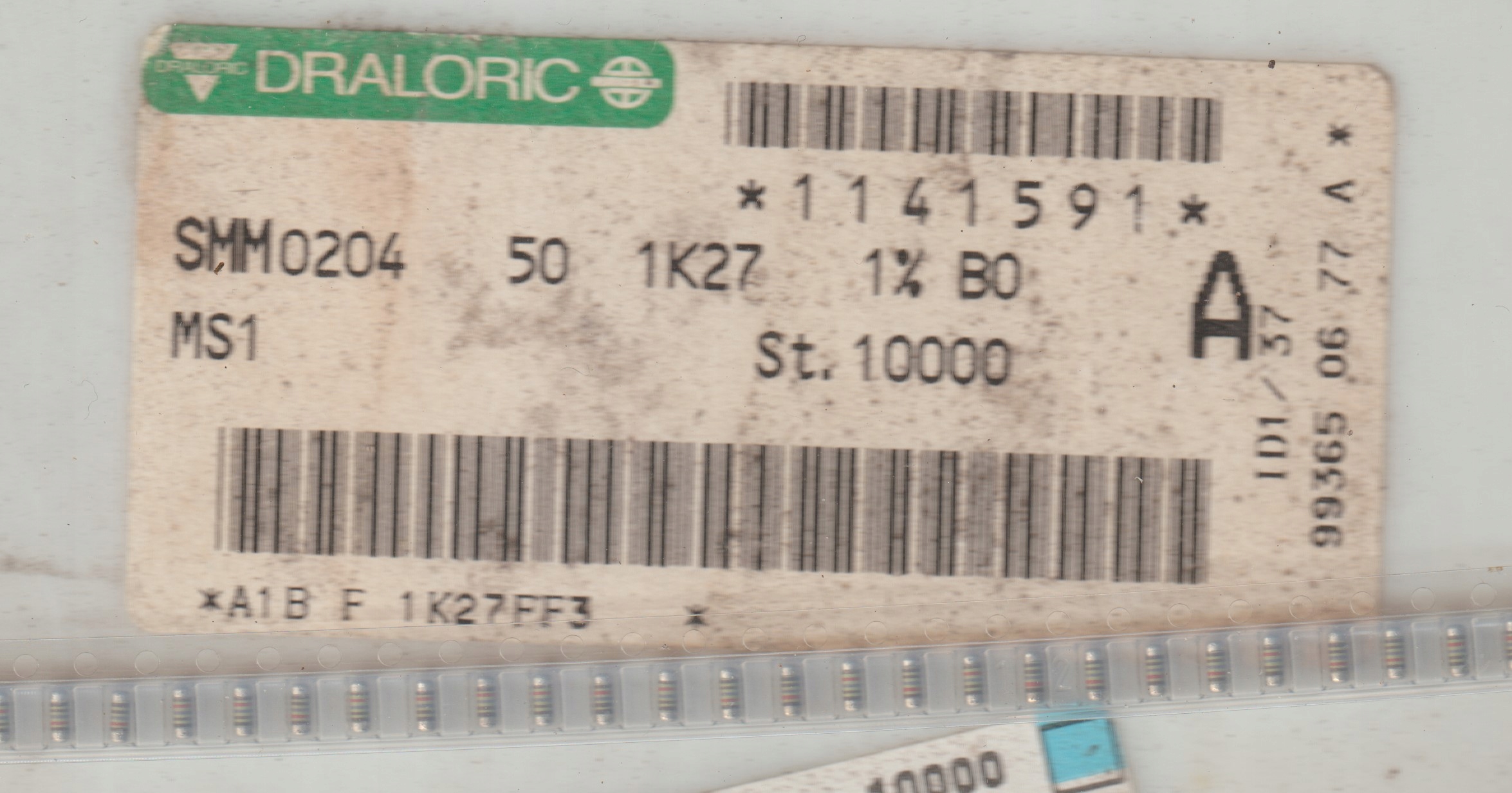 [100szt] 1K27 1% 50ppm rezystor Smd minimelf SMM0204 Draloric low noise