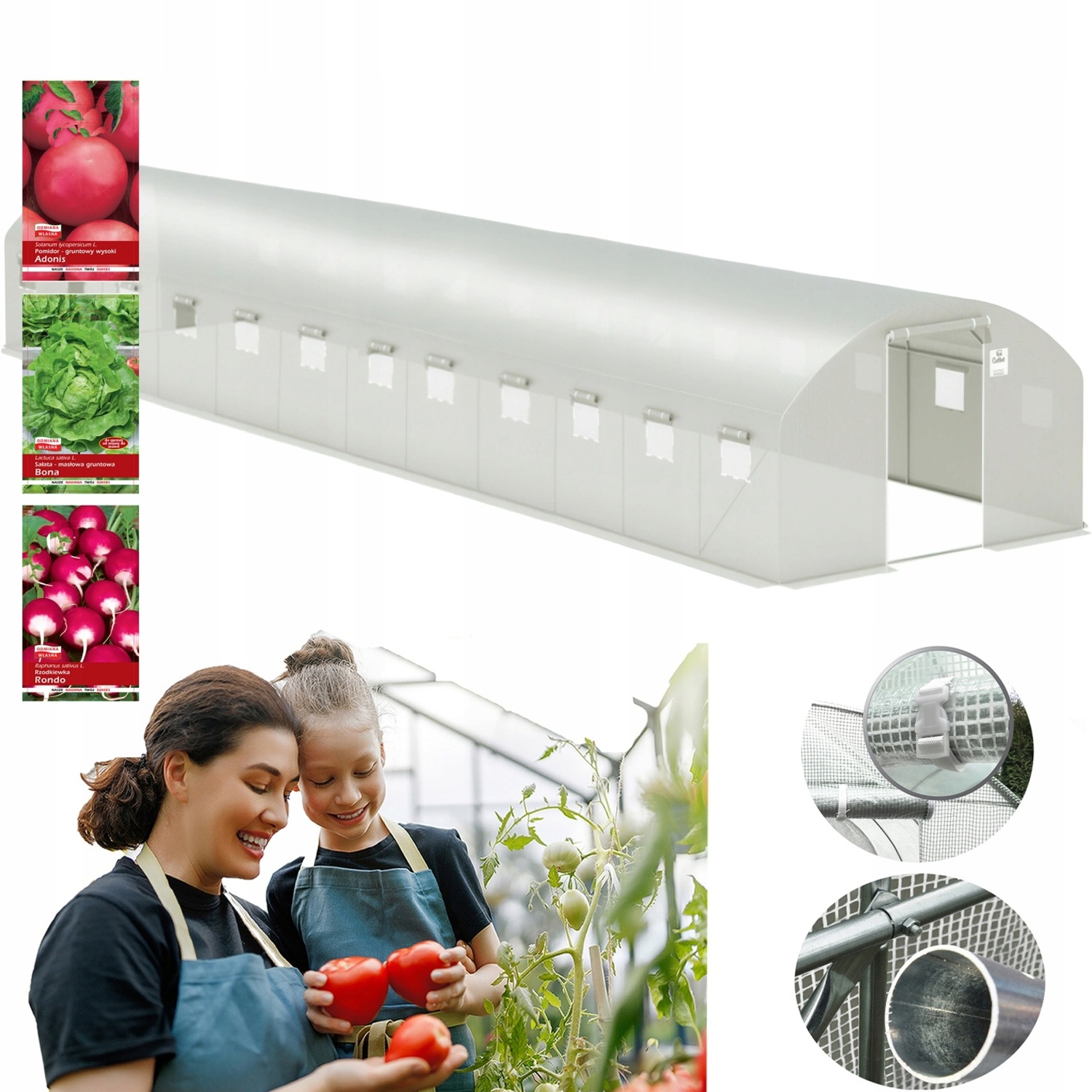 Fóliový Zahradní Tunel Skleník 4x12x2 48m2 Dvojité Dveře UV-4 Bonus