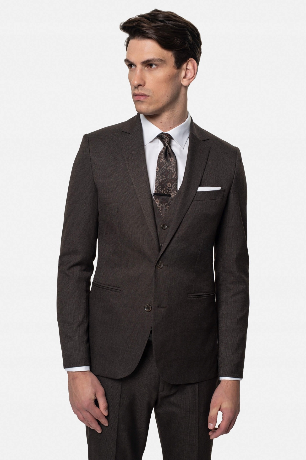 Marynarka Amandi Brązowa Slim Fit Jednorzędowa 170 104