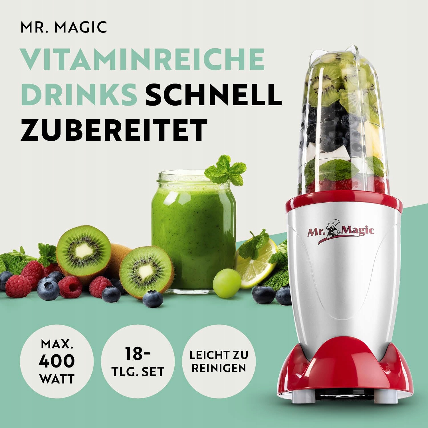 GOURMETMAXX Mr Magic Blender Zestaw XXL Mikser Do Smoothie i Koktajli — miniatura 2