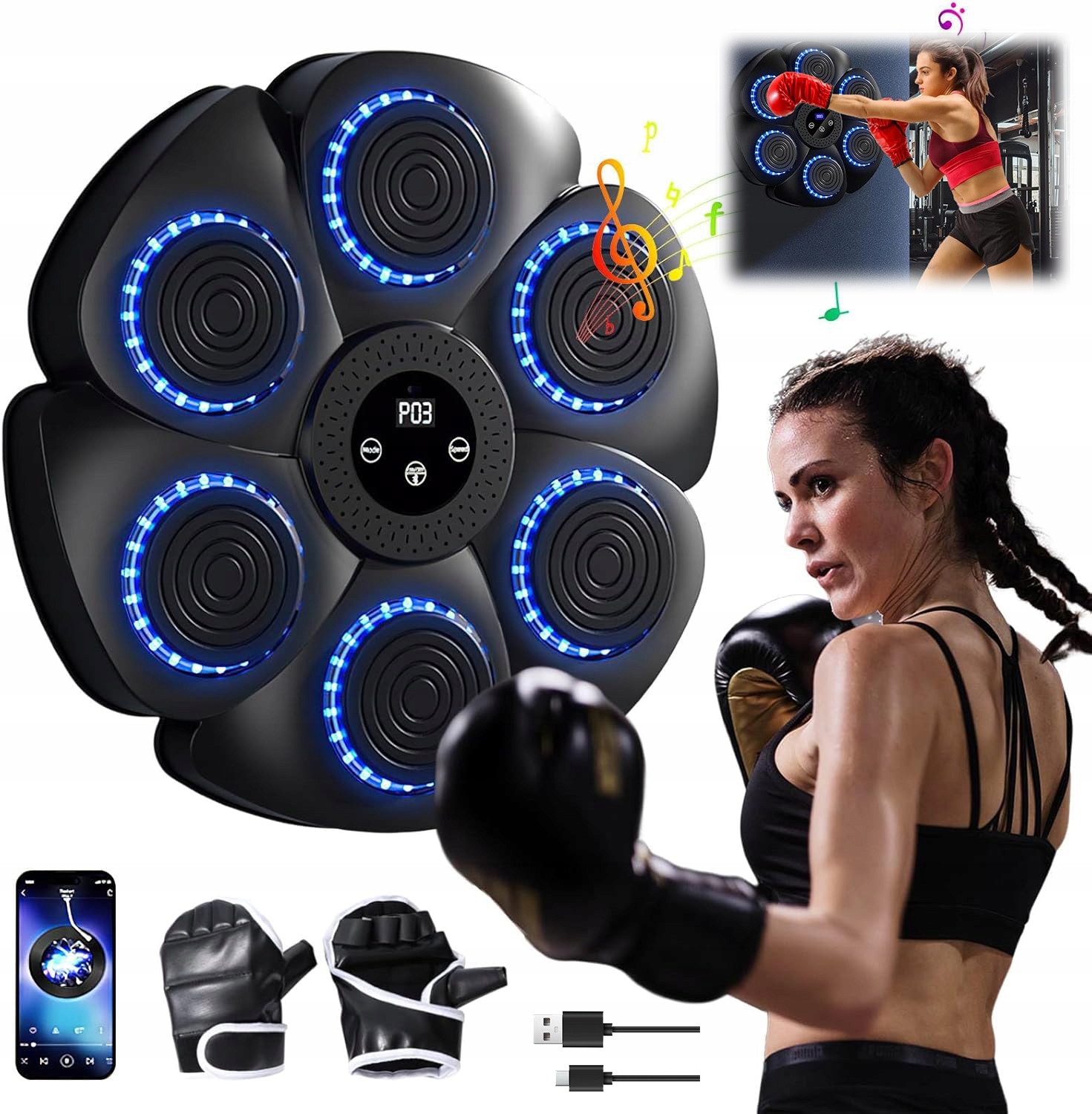 Music Boxing Machine Z 1 Para Rękawicami, Inteligentny Trener Bokserski Usb