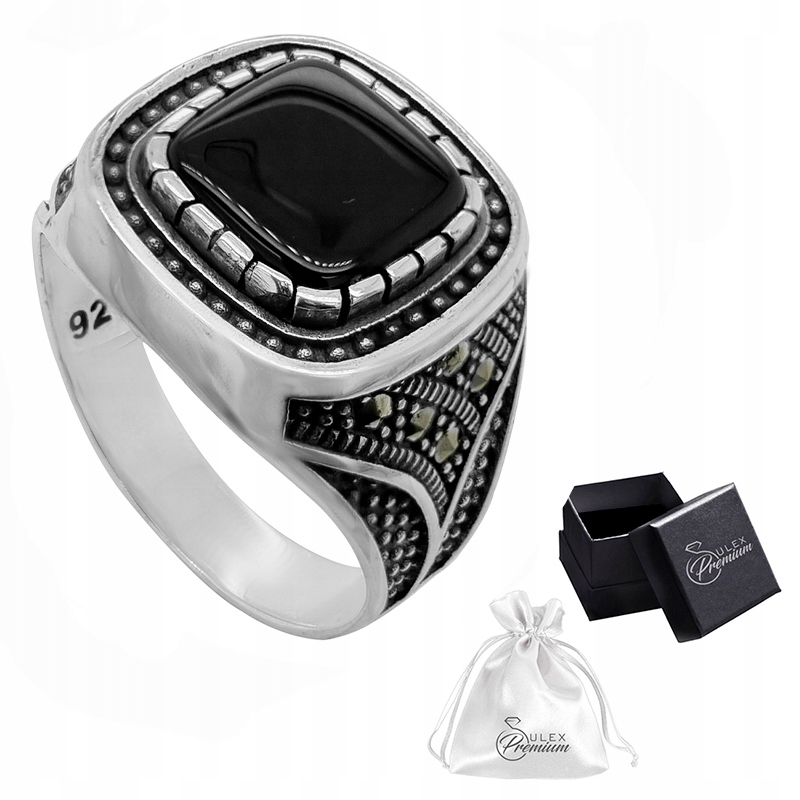 Stříbrný symbol ryzost 925 Onyx čtverec| vel. 23