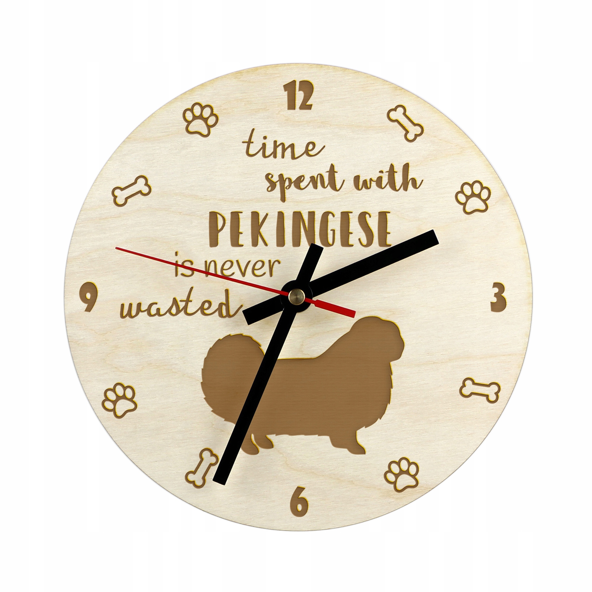 Pekingské gravírované hodiny se psem, průměr 30 cm, jméno psa