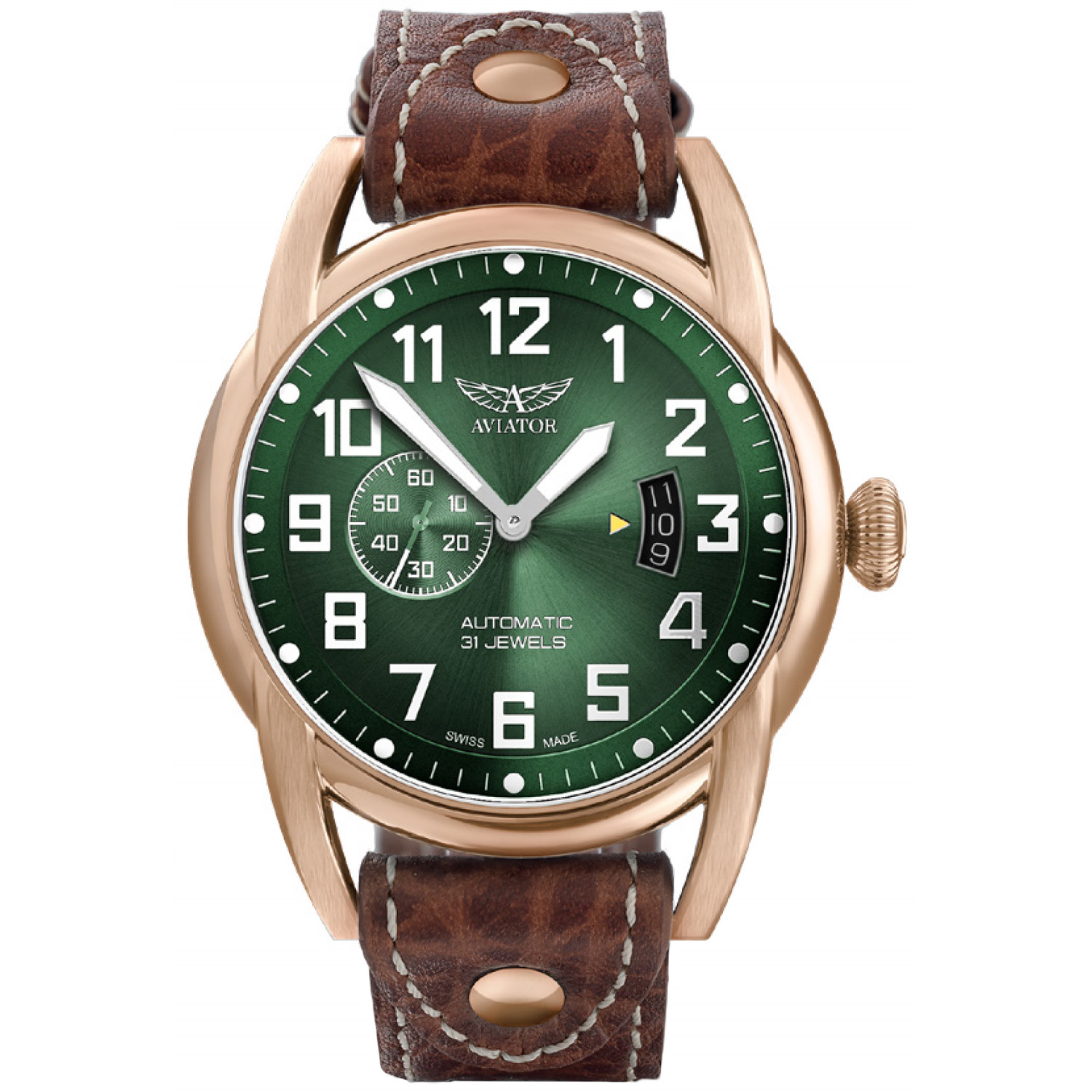 Pánské Pánské Hodinky Aviator V.3.18.2.311.4 s hnědým řemínkem