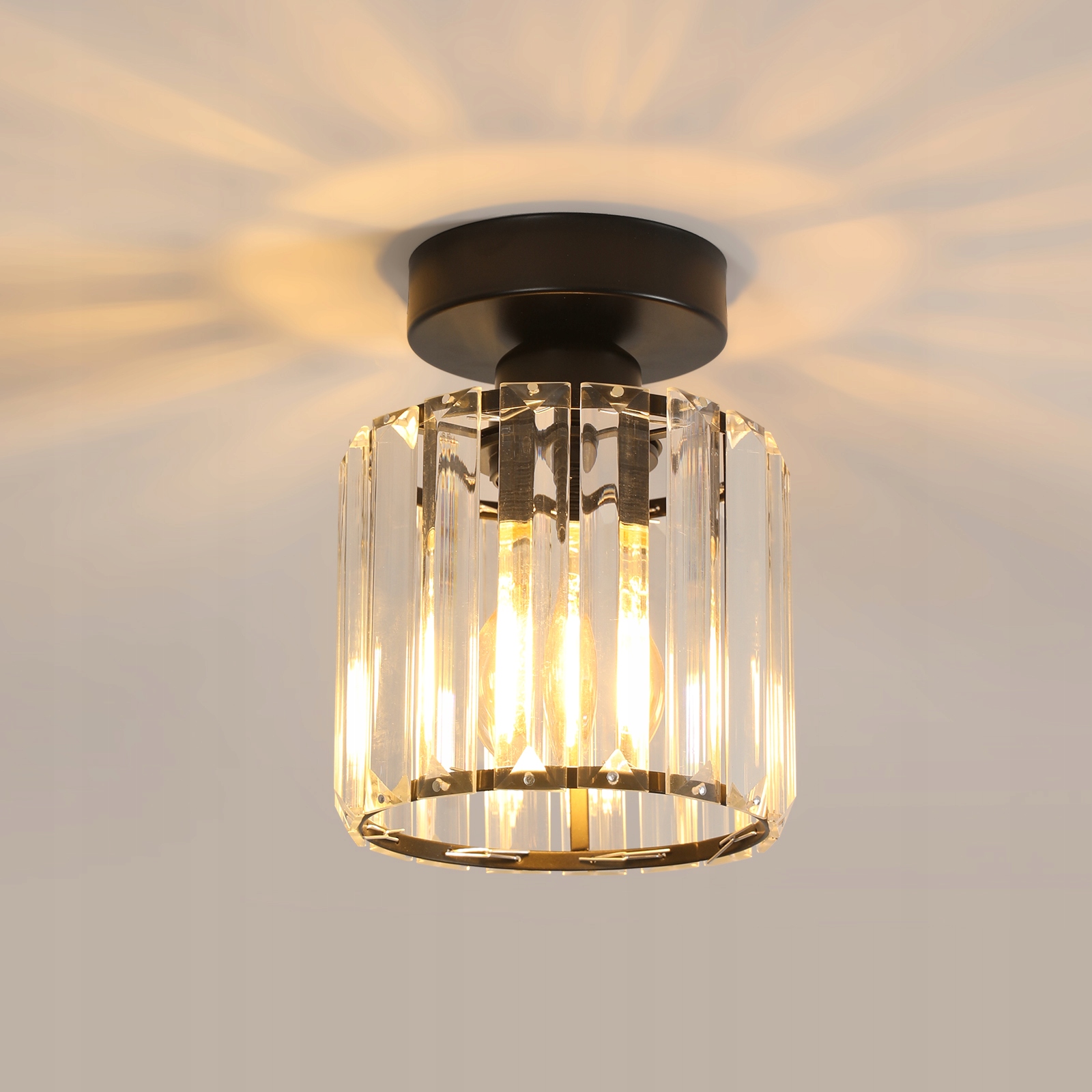 Lampa Sufitowa Czarna Zyrandol Krysztalowy E27 Nowoczesna Do Salonu