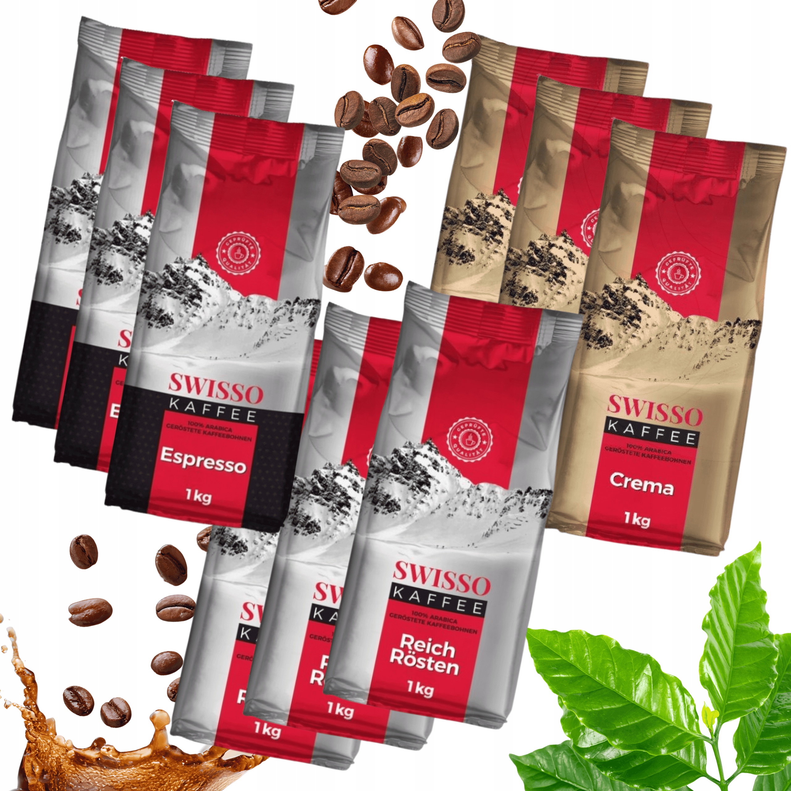Kawa ziarnista 9x Swisso Kaffee 100% Arabica 3x Crema 3x Rr 3x Espresso