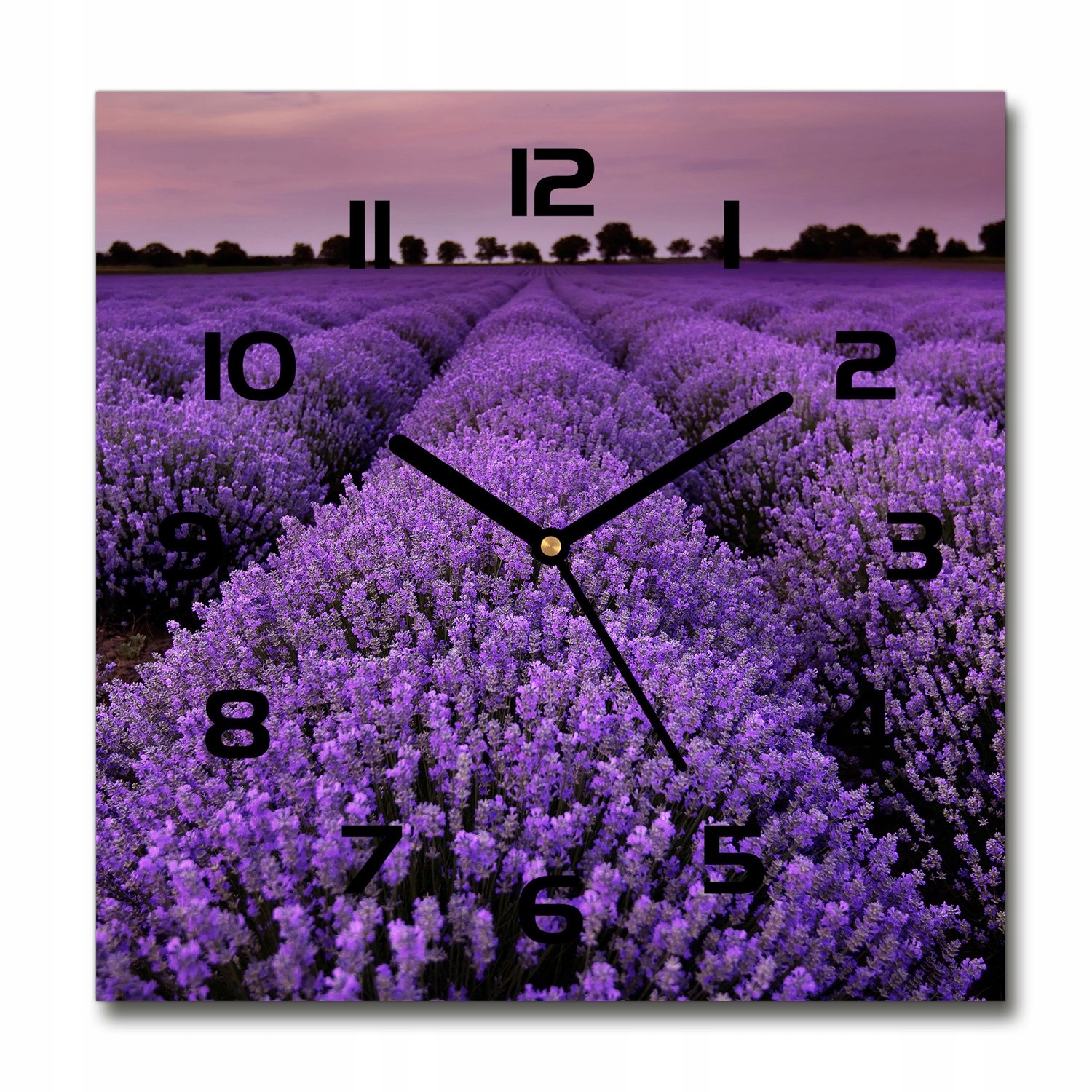 

Kwadratowy cichy szklany zegar Pole lawendy 30x30