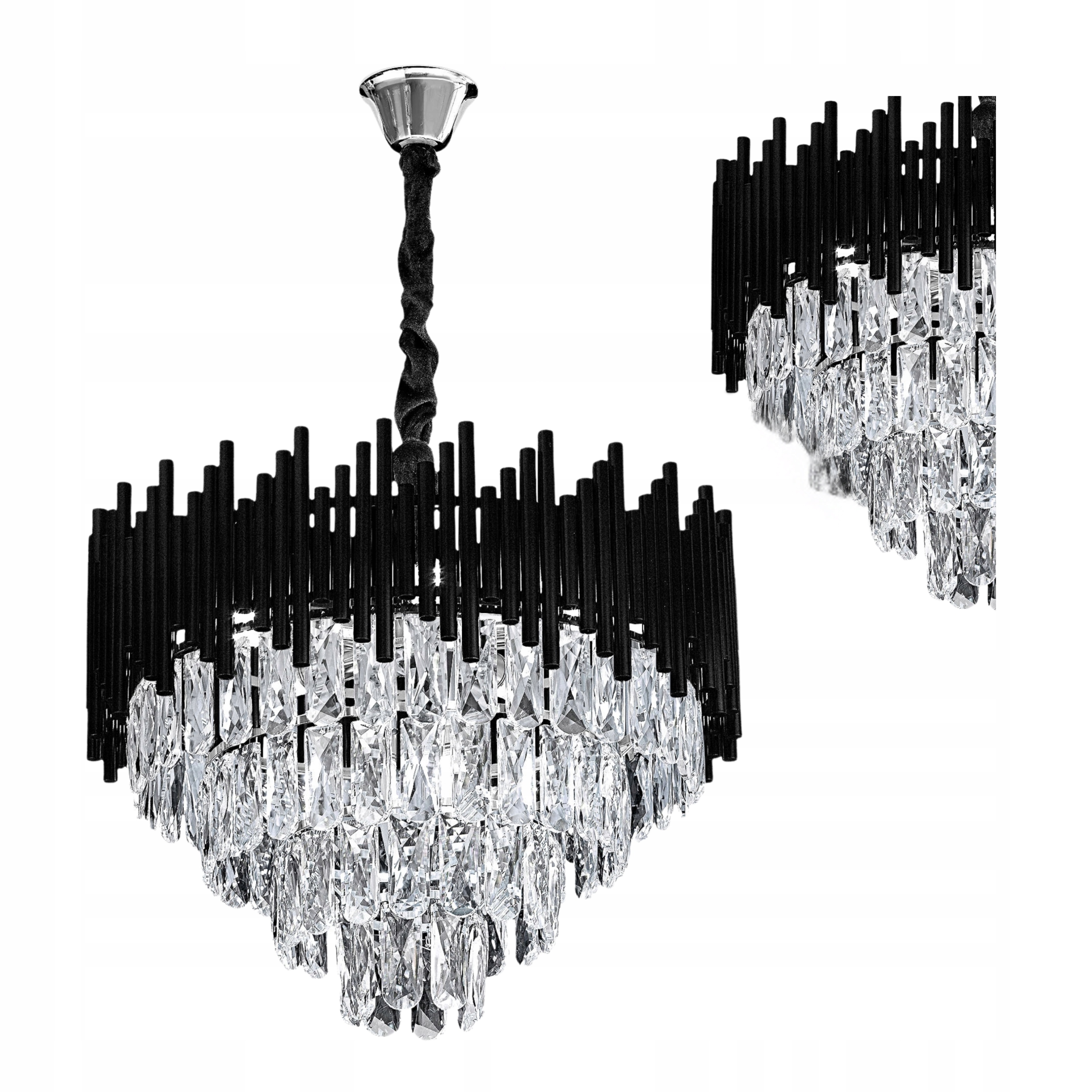 Lampa Sufitowa Wisząca Czarna Kryształowa Glamour Żyrandol 50 cm 7 x E14