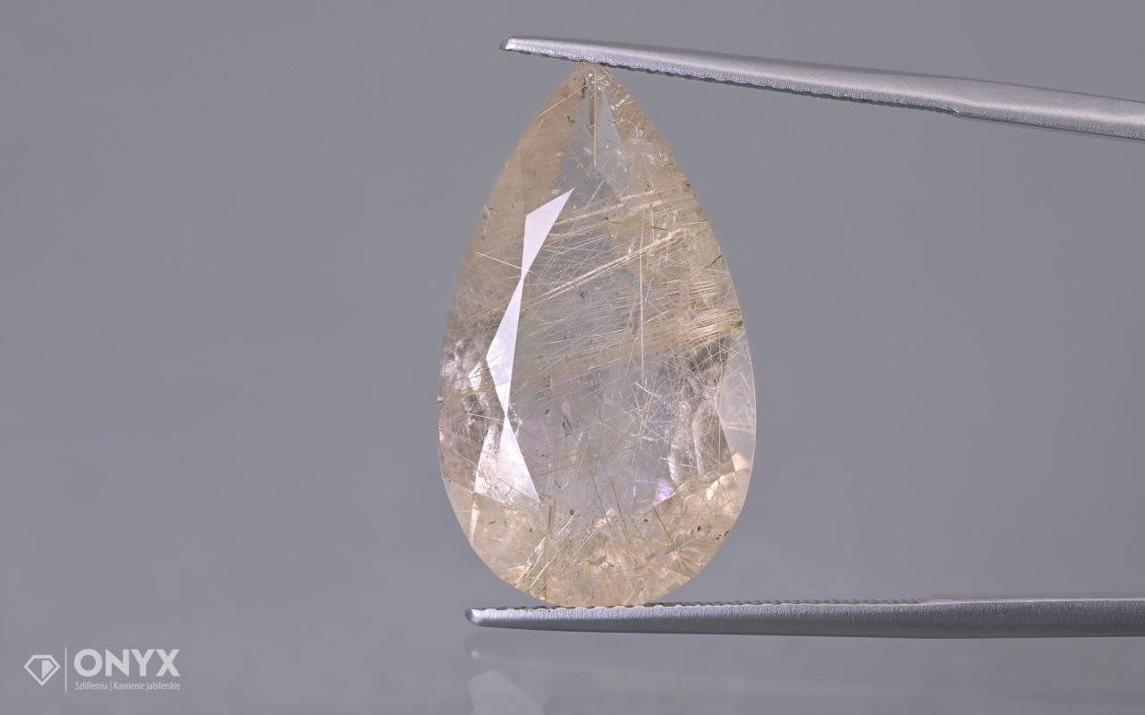 Křemen s rutilem fazetovaná slza 24x14 mm