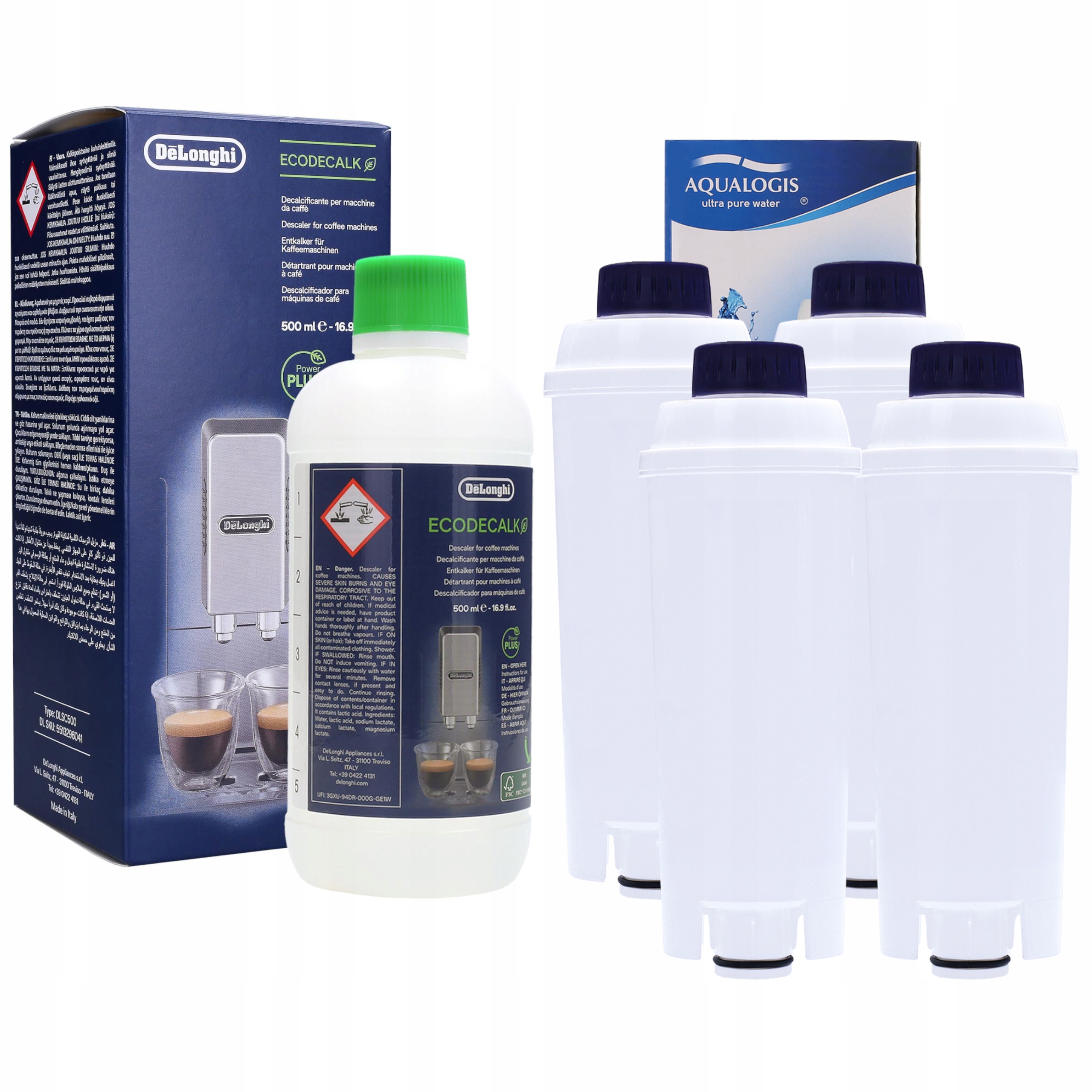 4x filtr do kávovaru Delonghi Dinamica odvápňovač Delonghi 500 ml