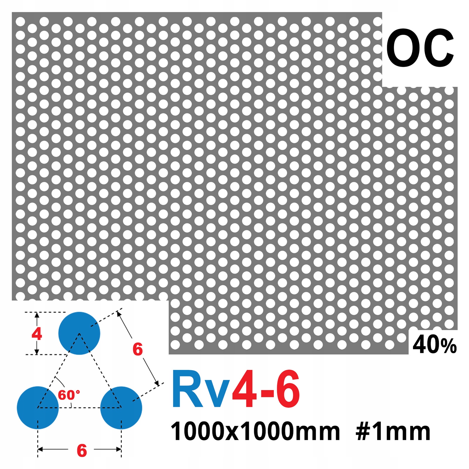 BLACHA PERFOROWANA 1000 x 1000 OC 1 mm 4 - 6 KOŁA Marka Metal-tech