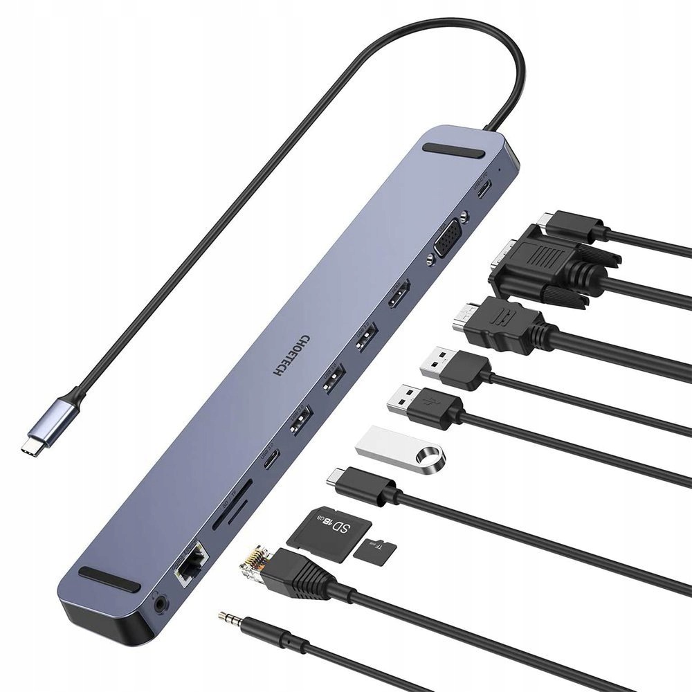 Dokovací stanice Usb hubový adaptér Typ C 11v1 100W Pd šedý