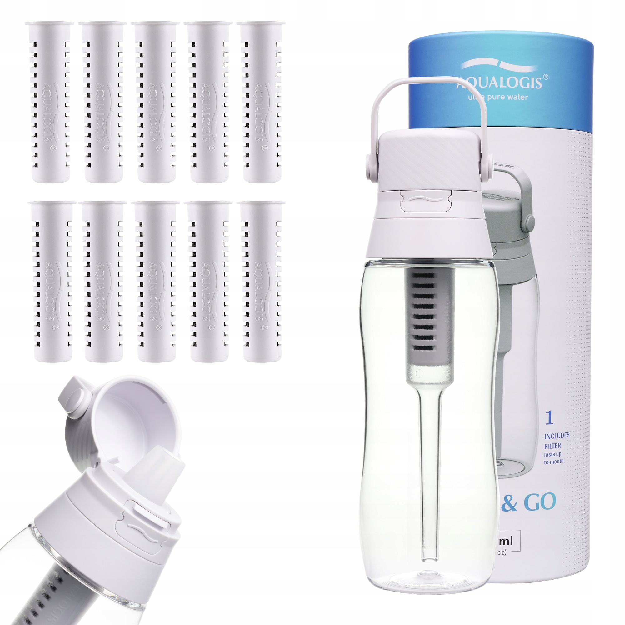 Filtrační láhev Aqualogis Aqua&Go 0,5 l bílá 10 náplní