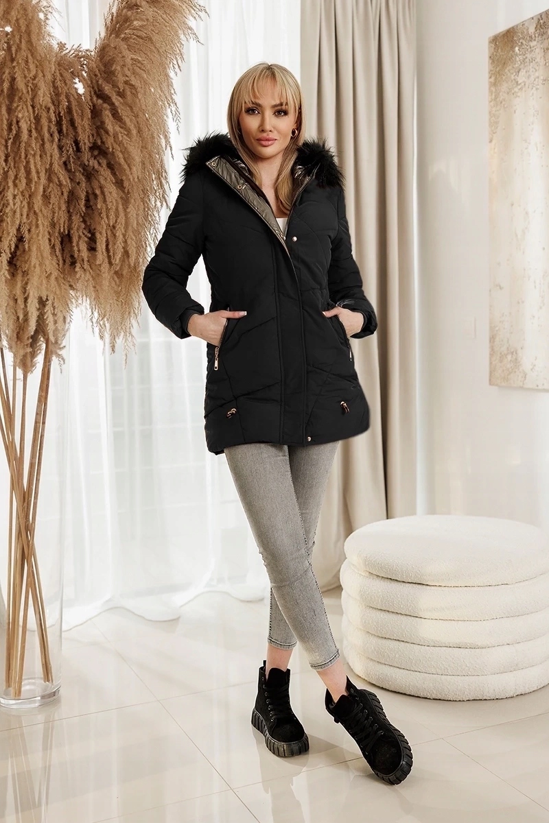 Dámská Zimní Zimní Bunda V715 Černá S (36)