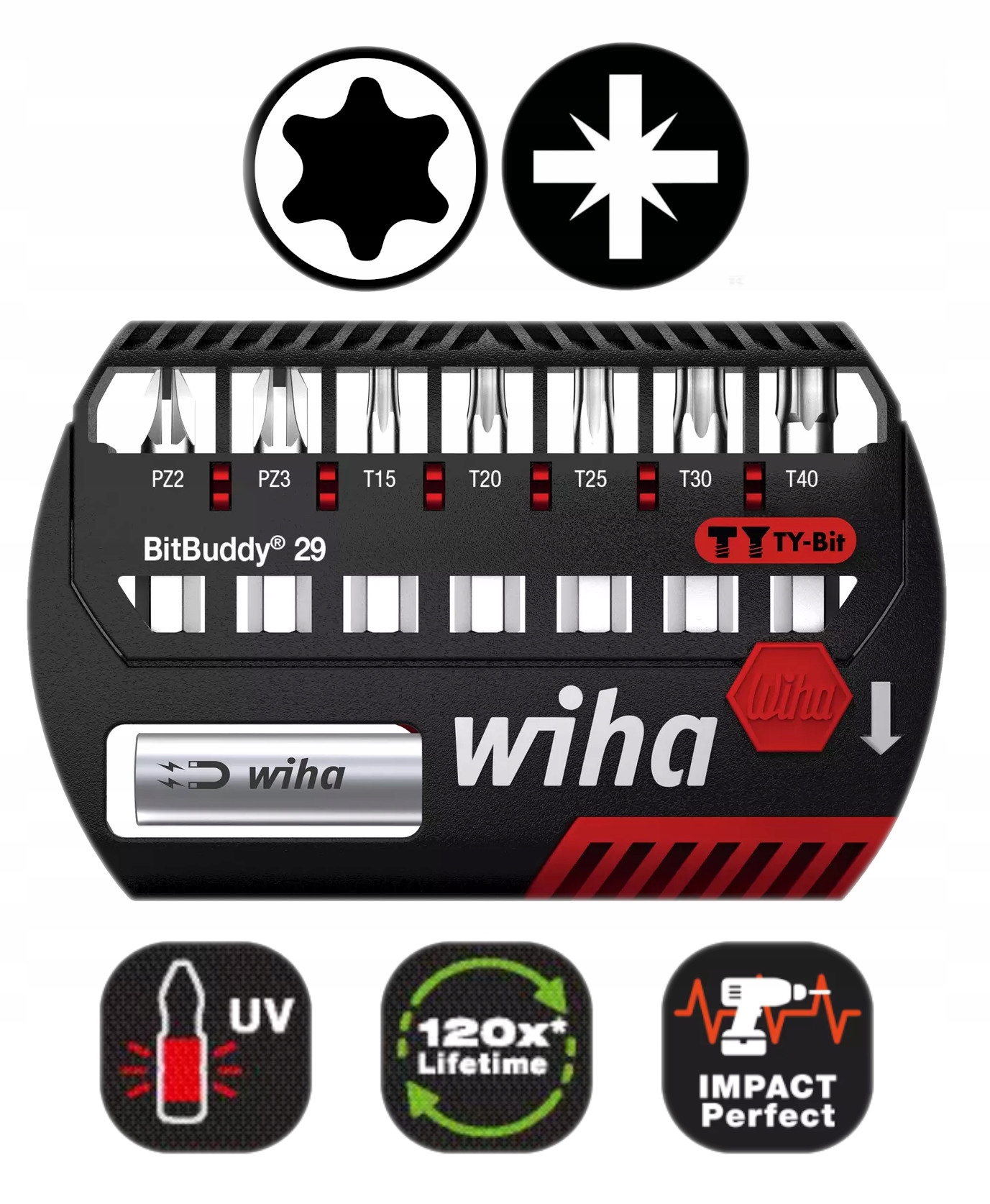 Wiha Směšovací sada úderových bitů Ty 1/4'' 29mm Pozidriv Torx 8dílná 42139