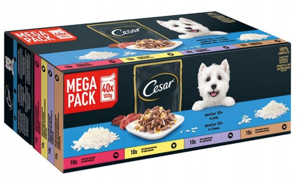 Cesar Senior mokra karma dla psa mięso z ryżem w galaretce 40x100g
