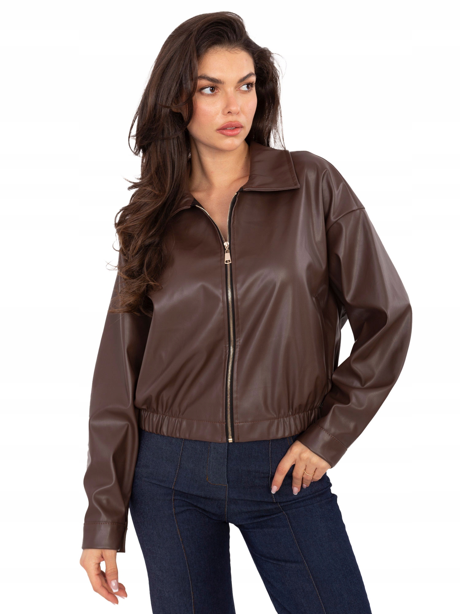 Kurtka Skórzana Damska Bomberka z kołnierzykiem