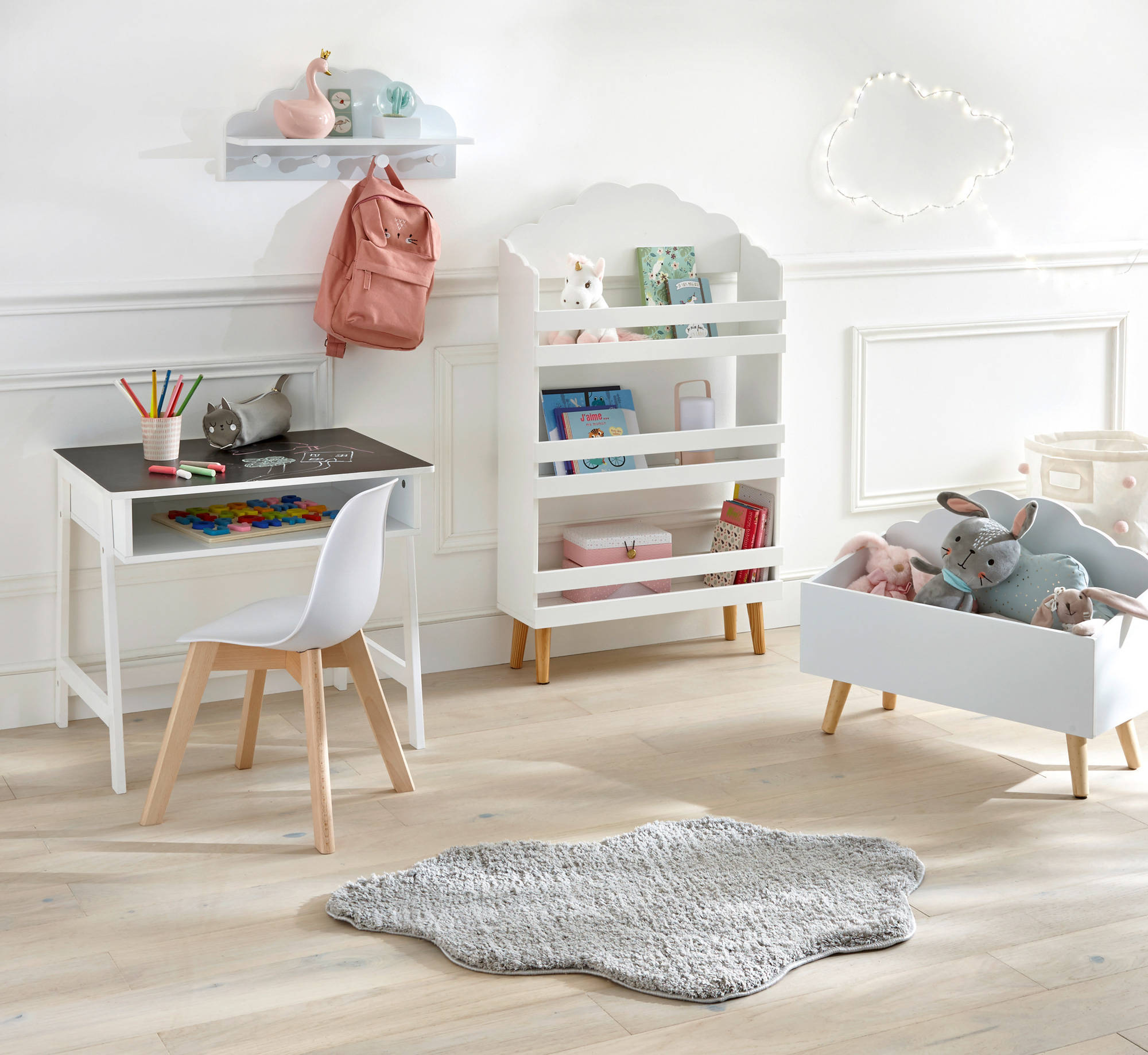 KÖNYVESPOLC 3 JÁTÉKPOLCCAL FEHÉR GYEREKEKNEK Bútor színe fehér